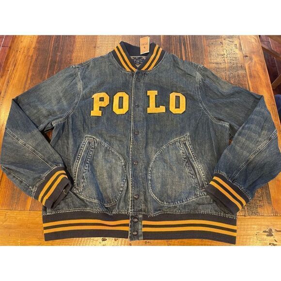 NWT Polo Ralph Lauren Varsity Spell Out Denim Bomber MENS 2XB Jacket $348 - Picture 1 of 6